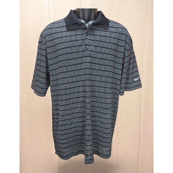 Nike Golf Mens Dri-Fit Performance Vented Polo Large Black Striped - Picture 1 of 8